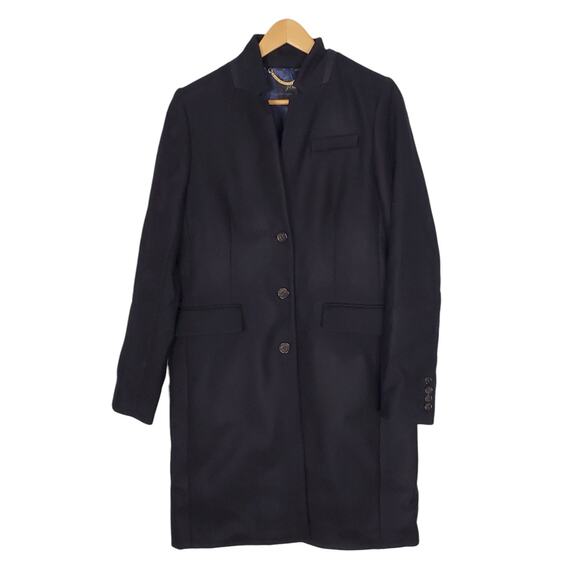 J Crew Regent TopCoat Double Serge Coat Jacket 100% Wool Black C8552 Size 10 - Picture 1 of 8